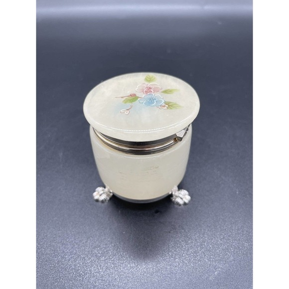 Vintage Genuine Alabaster Trinket Box Hand Carved In Italy Beautiful Floral - Picture 10 of 10